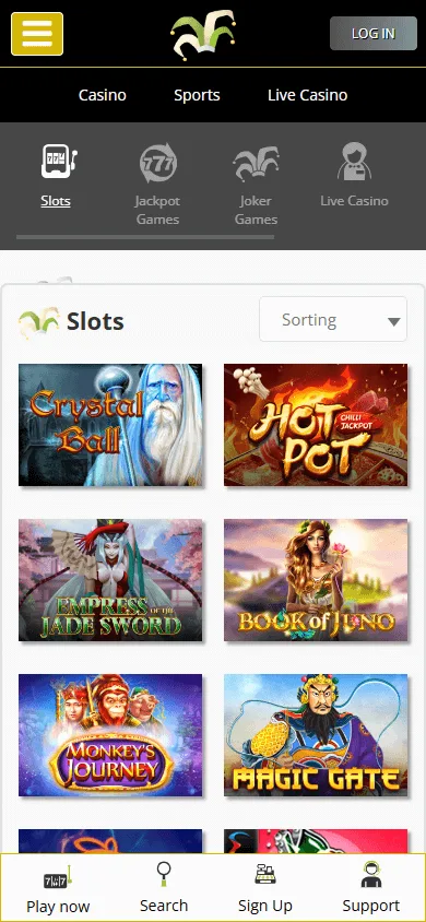 Joker Casino games on a mobile browser